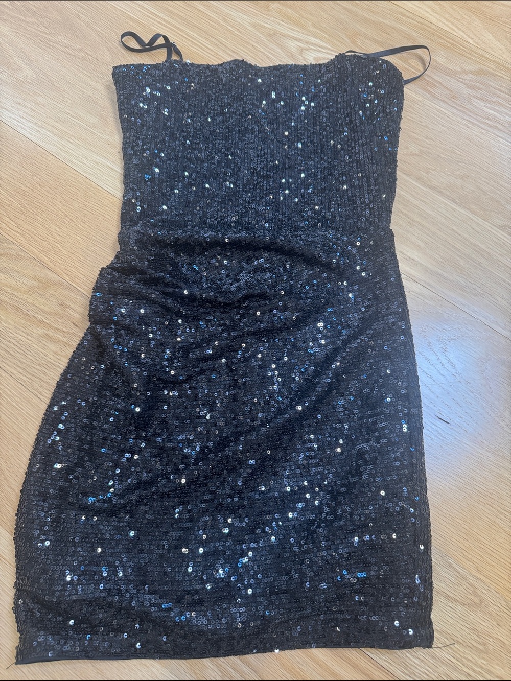 Katie J NYC Black Sequin Strapless Mini Dress